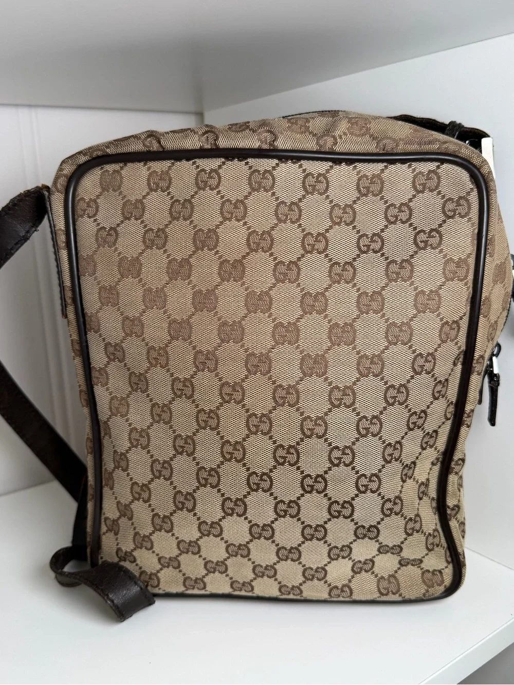 Gucci Beige & Brown GG Canvas Messenger Bag